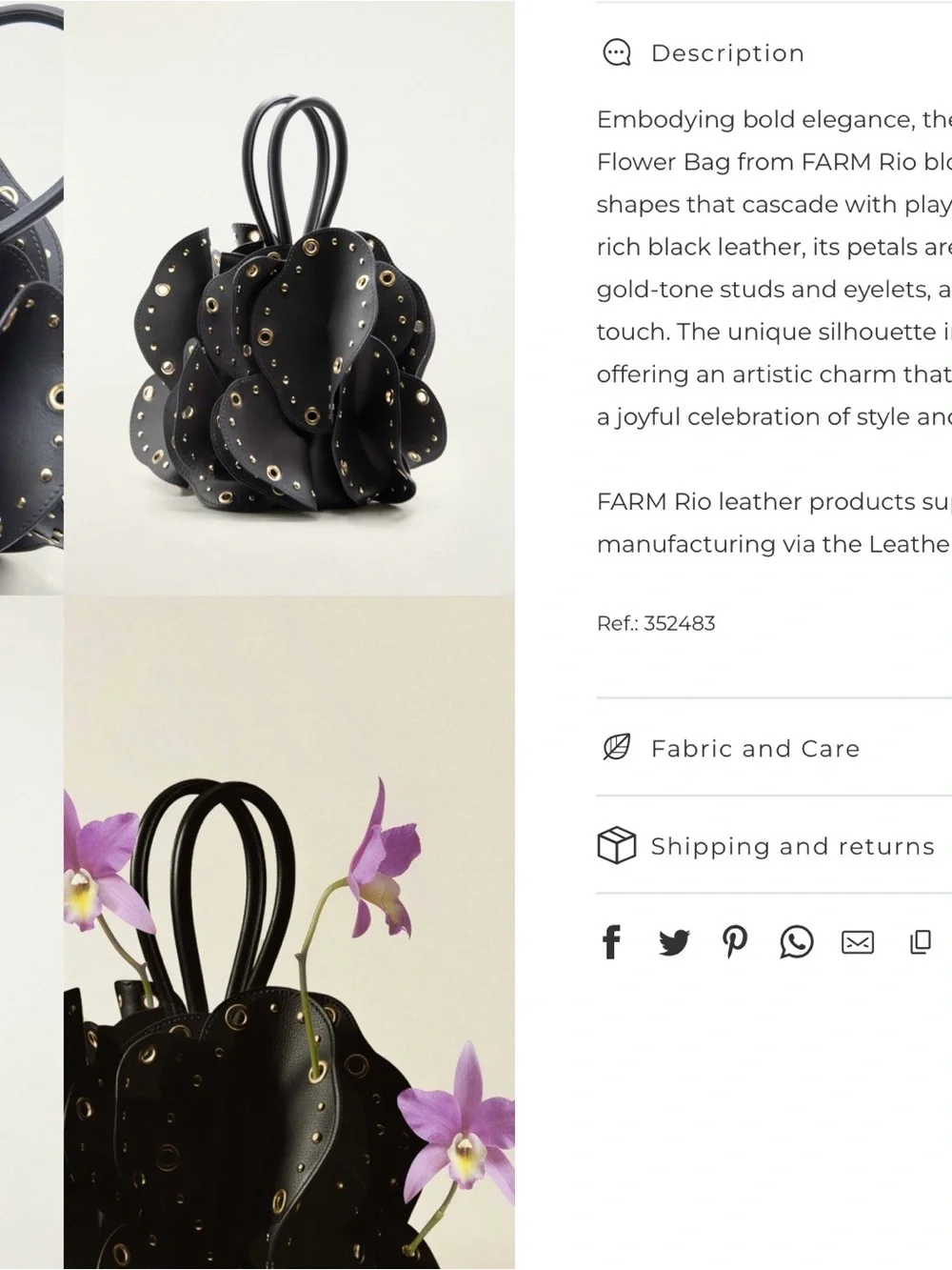 FARM Rio Black Floral Petal Eyelet Satchel with Gold Hardware